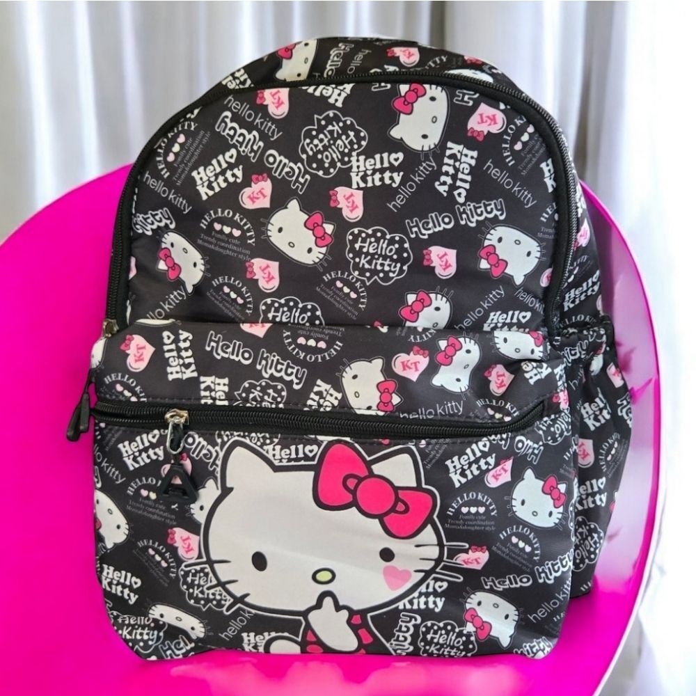 Hello Kitty Backpack Black Pink Sanrio School Book Bag Kids Tween Travel Kawaii